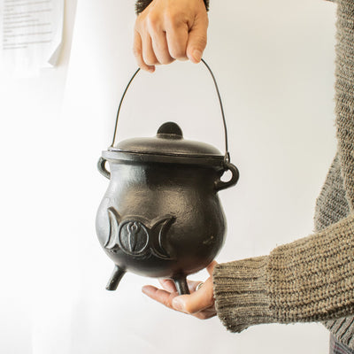 Huge Cast Iron Cauldron with Triple Moon 23x18 cm