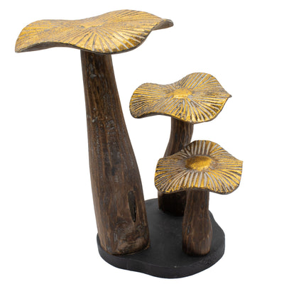 Large Golden Mushroom Sculpture 32 cm - Natural Wood - Unique Decorative Element for Gift - Forest, Rustic, and Modern Style