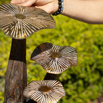 Large Golden Mushroom Sculpture 32 cm - Natural Wood - Unique Decorative Element for Gift - Forest, Rustic, and Modern Style