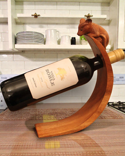 Forest Balance – Carved Balancing Wine Holder with Mouse
