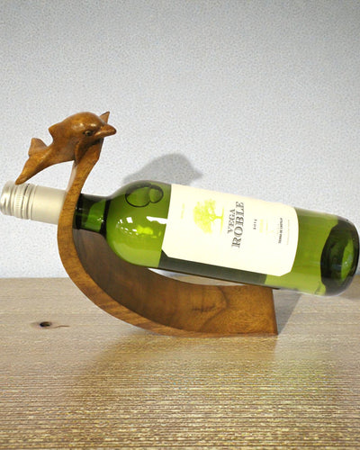 Dolphin Balance – Carved Suar Wood Wine Holder