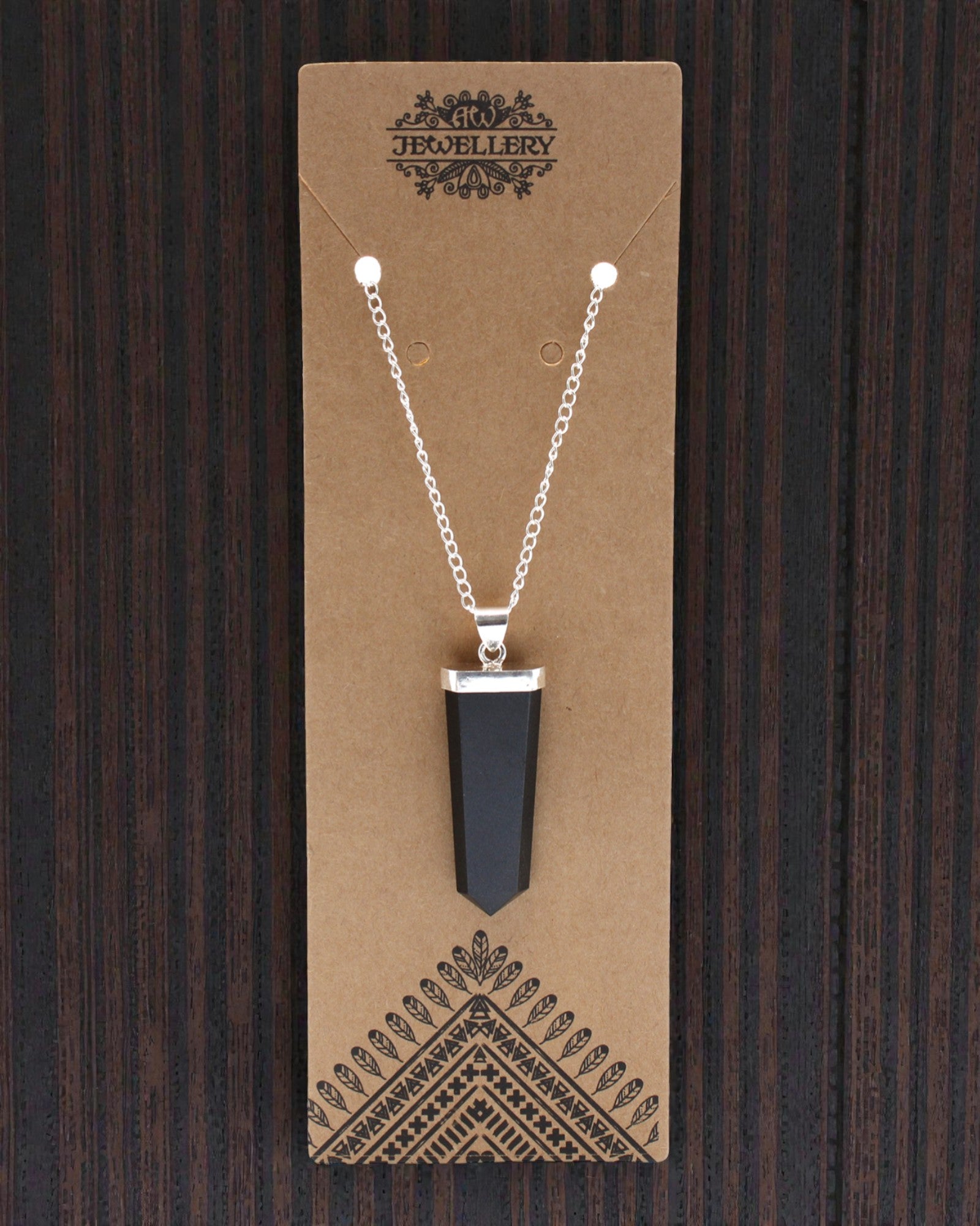 Obsidian Ray – Flat Pendant of Black Agate in Crystal Cut Shape