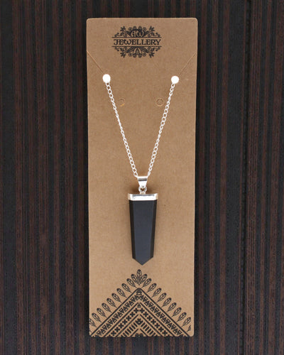 Obsidian Ray – Flat Pendant of Black Agate in Crystal Cut Shape