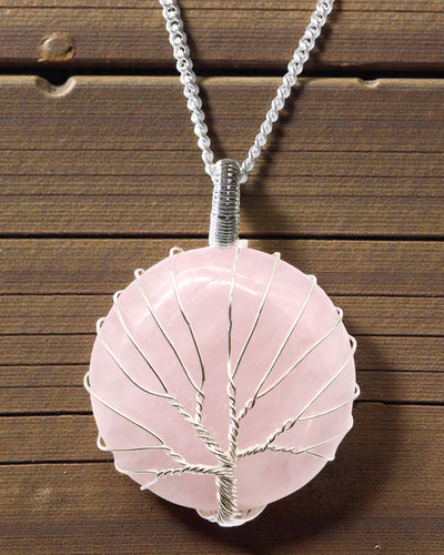 Colier cu piatră semiprețioasă „Arborele vieții” – cuarț roz