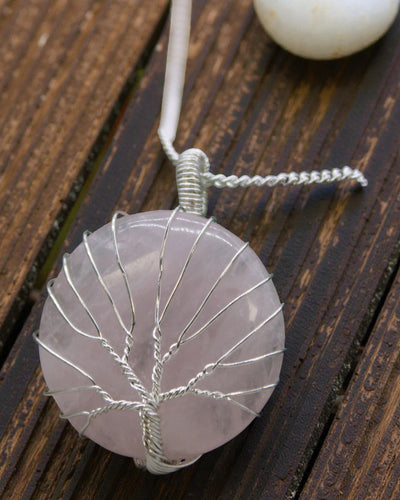 Colier cu piatră semiprețioasă „Arborele vieții” – cuarț roz