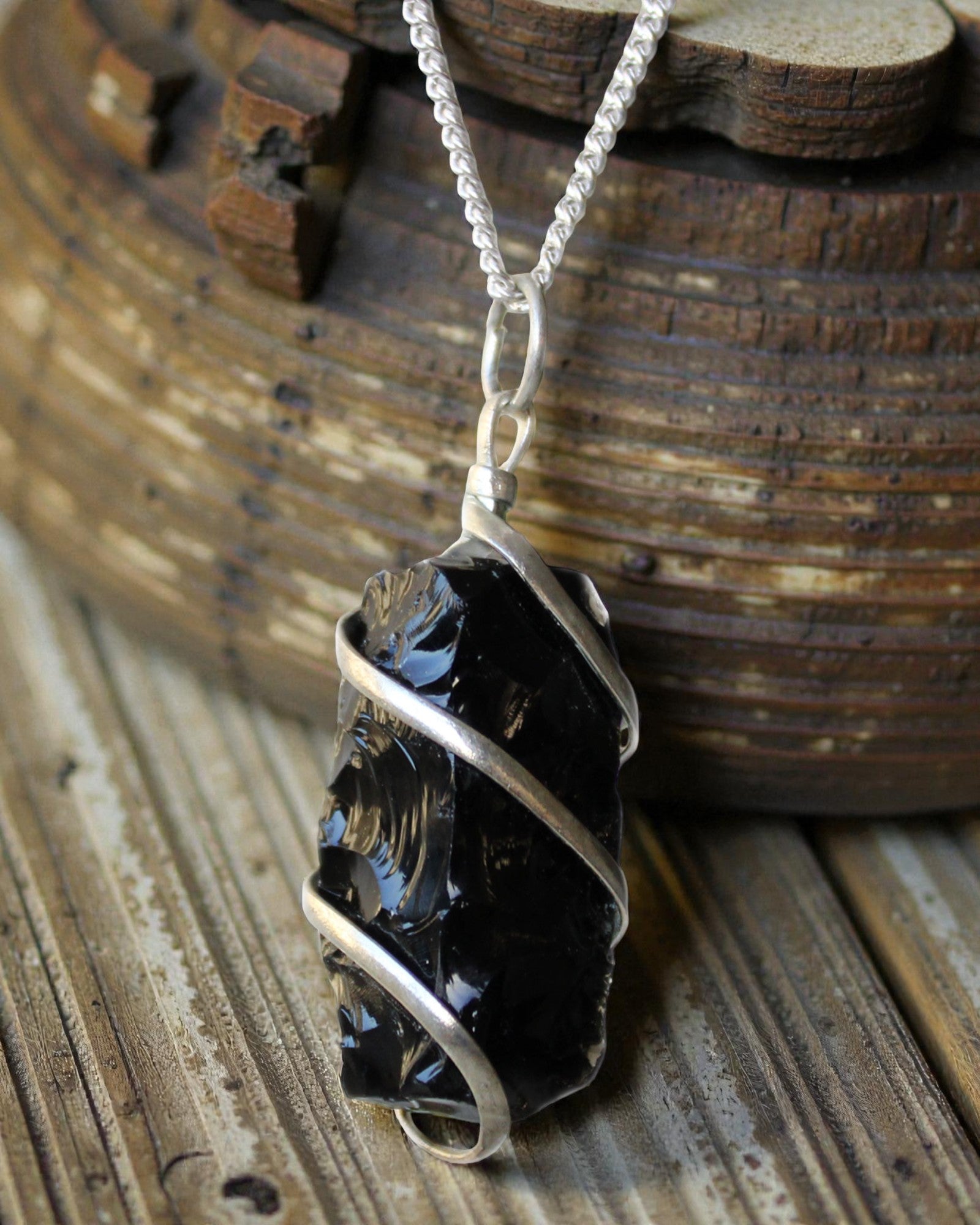 Cascade Wrapped Gemstone Necklace - Raw Black Onyx