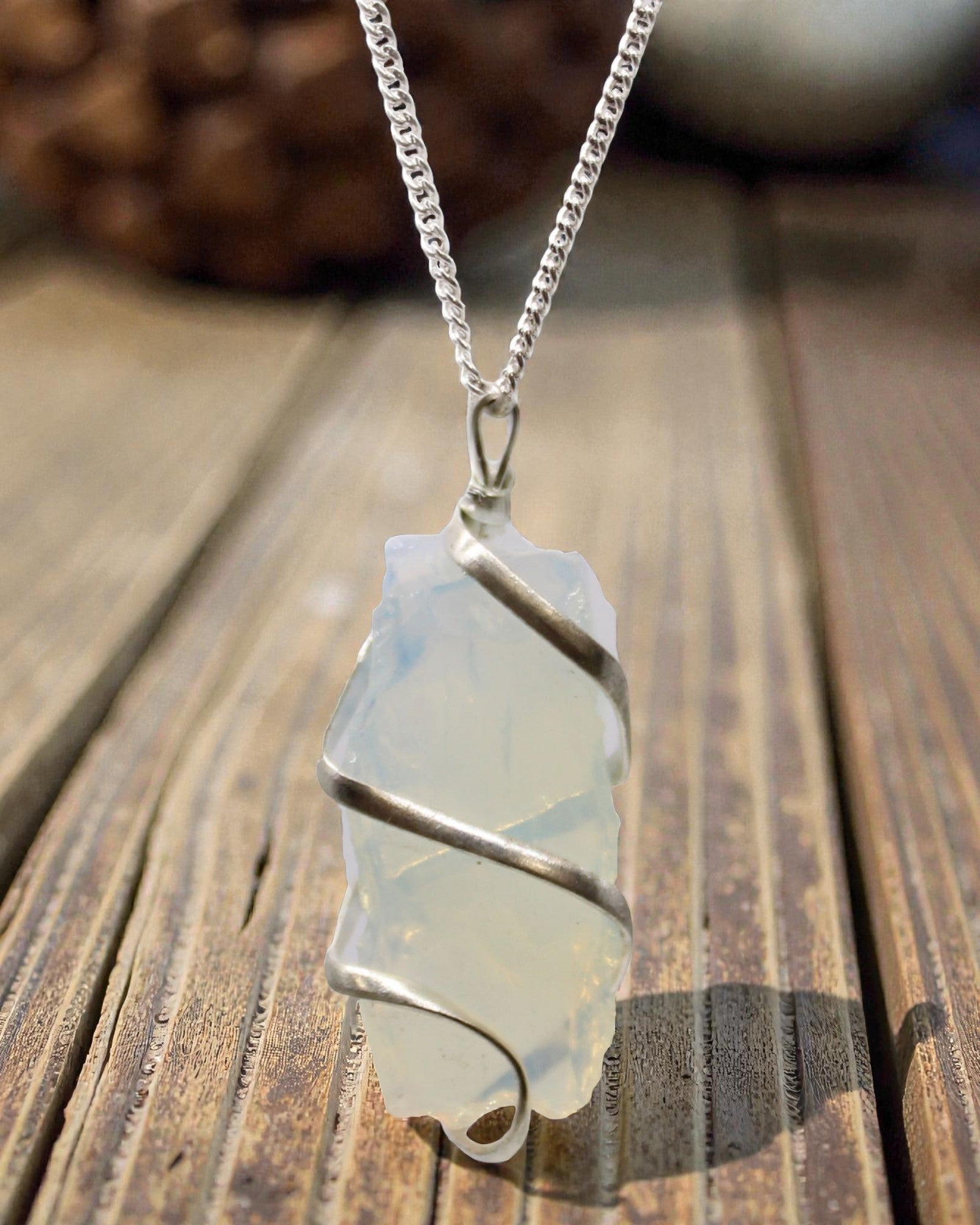 Cascade Wrapped Necklace - Rough Opal Glass