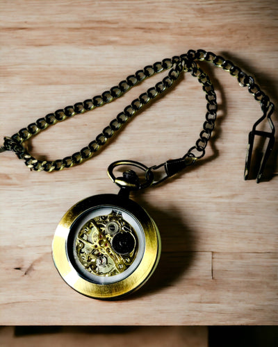 Retro Pocket Watch – Mechanical, Chopped Gold Color, Waterproof, personalization with engraving