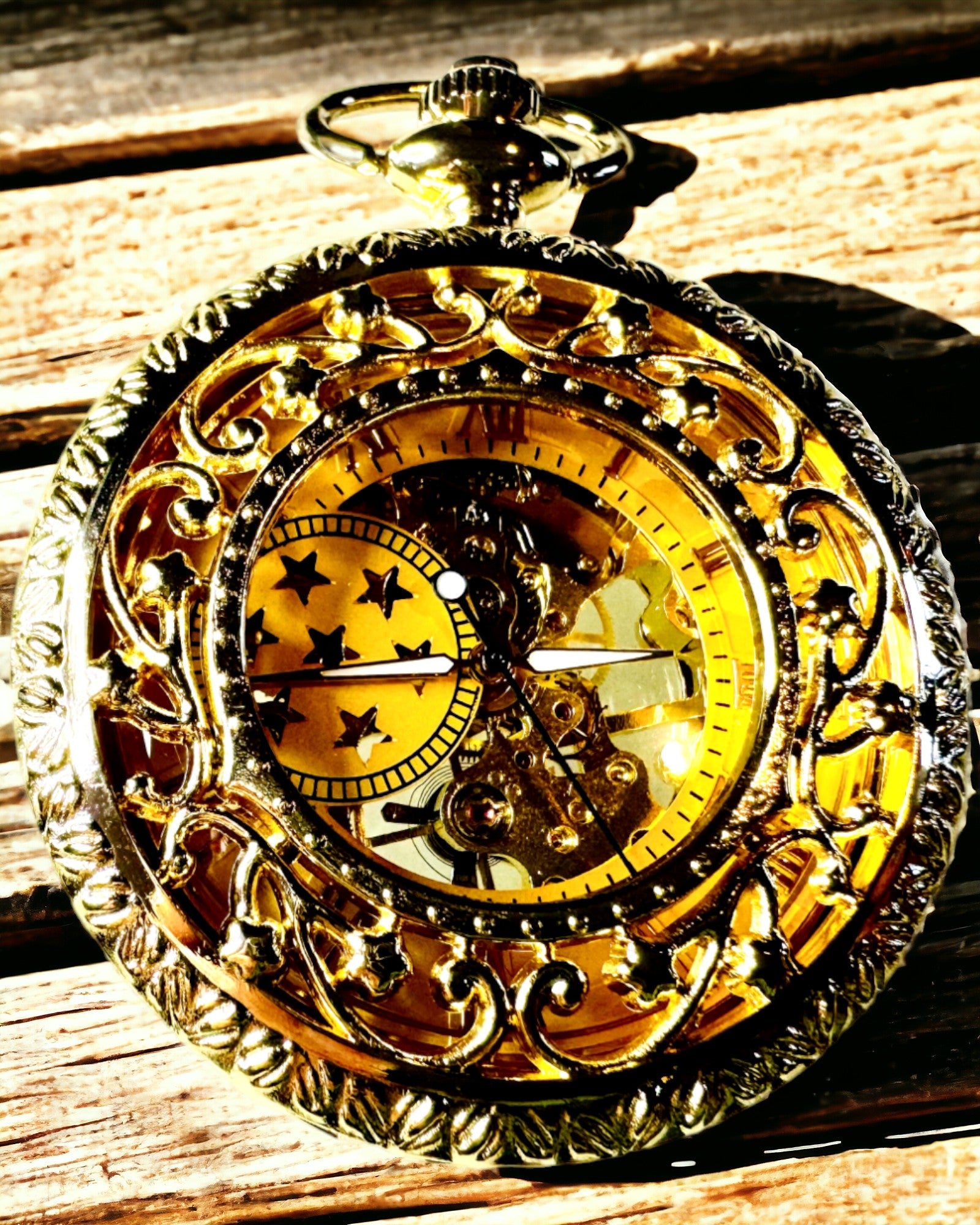 "Złoty Majestat" - Ceas de Buzunar Mecanic de Lux cu Miez Transparent. Personalizare cu Gravură