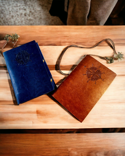 Vintage Sailing Notebook A6 or A7 size - with Compass Motif and Bearing Pages - Available in Various Color Variants, Engraving Option Available