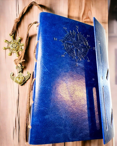 Vintage Sailing Notebook A6 or A7 size - with Compass Motif and Bearing Pages - Available in Various Color Variants, Engraving Option Available