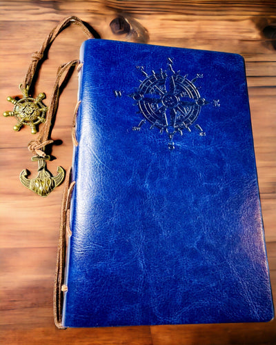Vintage Sailing Notebook A6 or A7 size - with Compass Motif and Bearing Pages - Available in Various Color Variants, Engraving Option Available