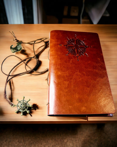 Vintage Sailing Notebook A6 or A7 size - with Compass Motif and Bearing Pages - Available in Various Color Variants, Engraving Option Available