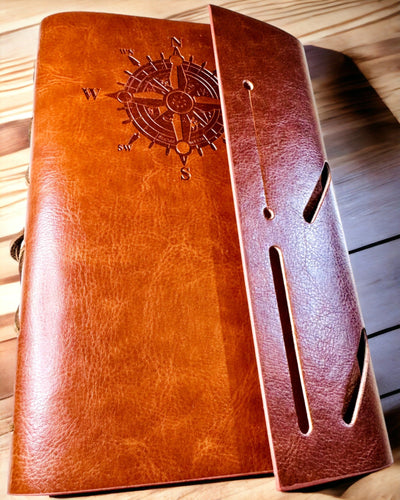 Vintage Sailing Notebook A6 or A7 size - with Compass Motif and Bearing Pages - Available in Various Color Variants, Engraving Option Available