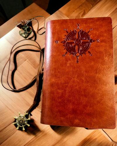 Vintage Sailing Notebook A6 or A7 size - with Compass Motif and Bearing Pages - Available in Various Color Variants, Engraving Option Available