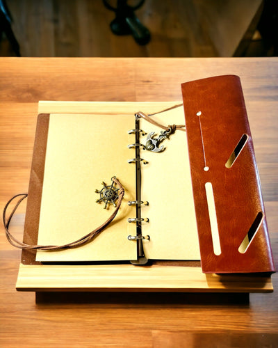 Vintage Sailing Notebook A6 or A7 size - with Compass Motif and Bearing Pages - Available in Various Color Variants, Engraving Option Available