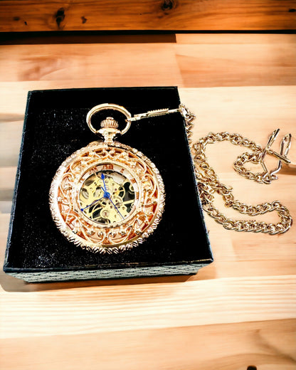 Relógio de Bolso Vintage com Mostrador Transparente e Mecanismo Esqueleto