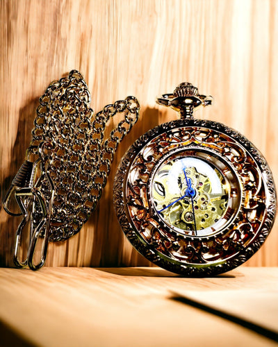 Vintage Style Pocket Watch with Transparent Dial and Skeleton Movement