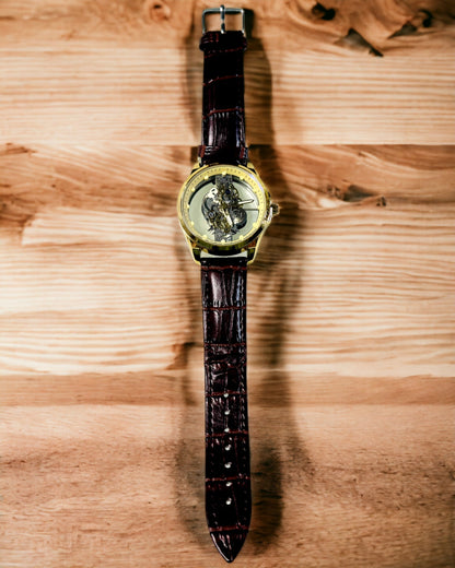 Pánské hodinky s průhledným mechanismem - Elegance a preciznost ve zlatém provedení