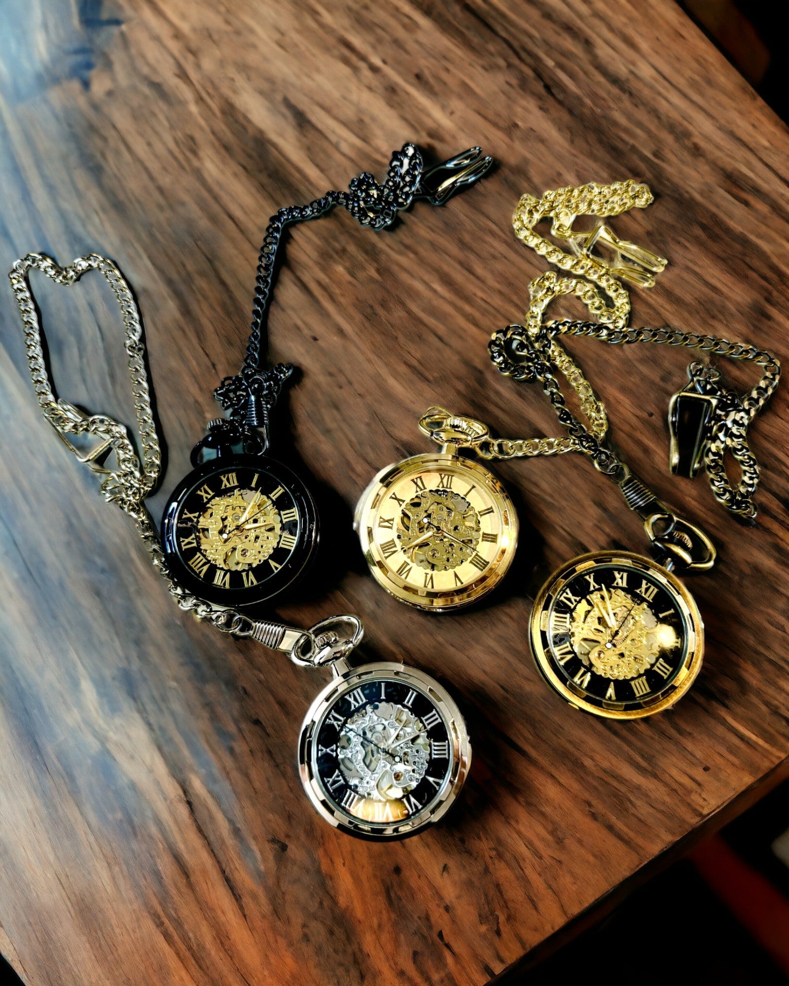 Mechanické kapesní hodinky v retro stylu, vodotěsné, poloautomatické - černá barva - ideální jako dárek, gravírování