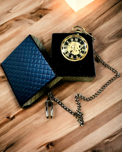 Retro Pocket Watch – Mechanical, Chopped Gold Color, Waterproof, personalization with engraving