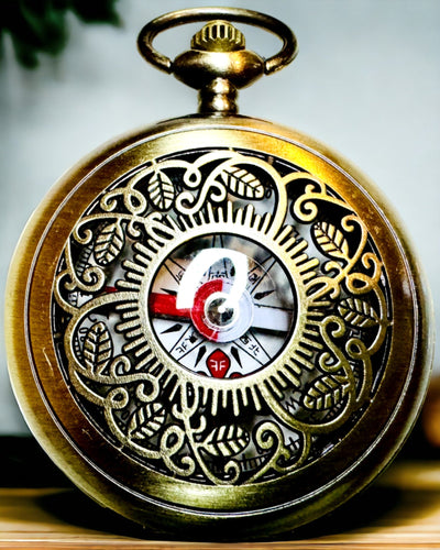 Vintage Style Navigation Compass with Openwork Pattern – Brown-Gold Color