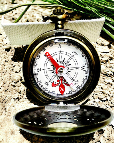 Vintage Style Navigation Compass with Openwork Pattern – Brown-Gold Color