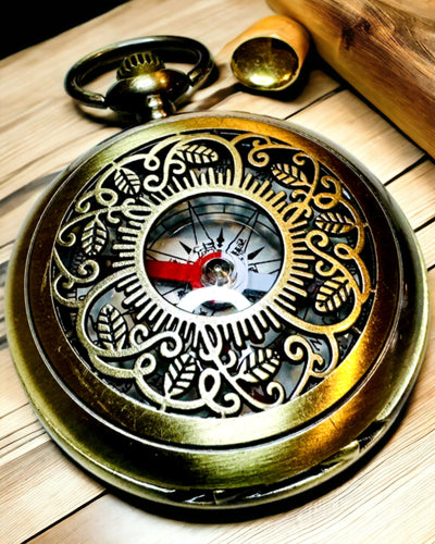 Vintage Style Navigation Compass with Openwork Pattern – Brown-Gold Color