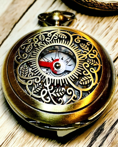 Vintage Style Navigation Compass with Openwork Pattern – Brown-Gold Color