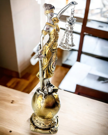 Statueta Zeița Justiției – Decorațiune Artistică pentru Raft, Meșteșug din Rășină, personalizare cu gravură