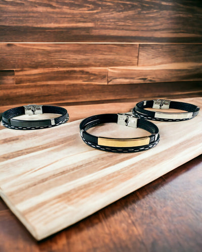 PU Leather and Stainless Steel Sports Bracelet with Engraving Option – 3 Colors