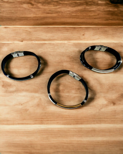 PU Leather and Stainless Steel Sports Bracelet with Engraving Option – 3 Colors