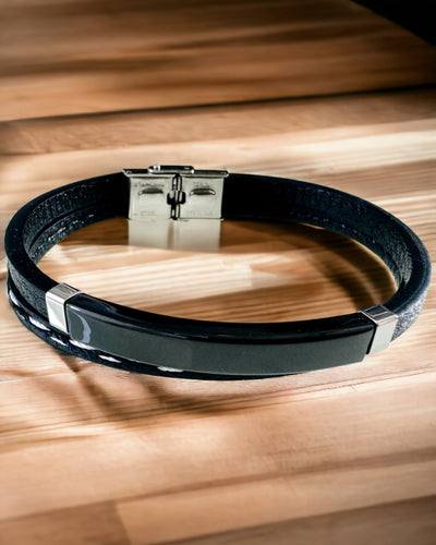 PU Leather and Stainless Steel Sports Bracelet with Engraving Option – 3 Colors