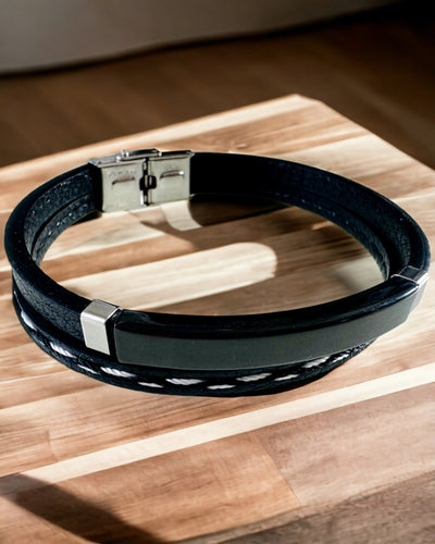 PU Leather and Stainless Steel Sports Bracelet with Engraving Option – 3 Colors