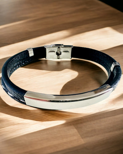 PU Leather and Stainless Steel Sports Bracelet with Engraving Option – 3 Colors