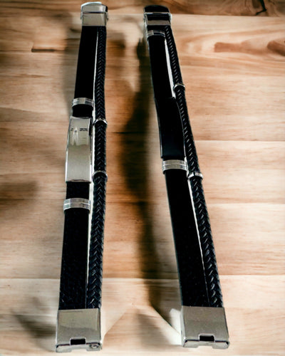 Pánský náramek z PU kůže a nerezové oceli s možností gravírování – dostupný ve dvou barevných variantách