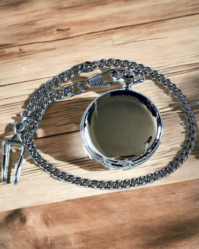 Classic Pocket Watch with Roman Numerals and Chain, Quartz, Steel Shine - Silver Color