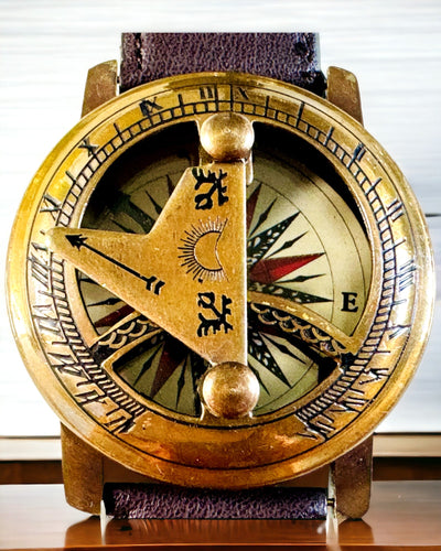 Sundial with Compass - Handcrafted, Authentic Craftsmanship, Engraving Available