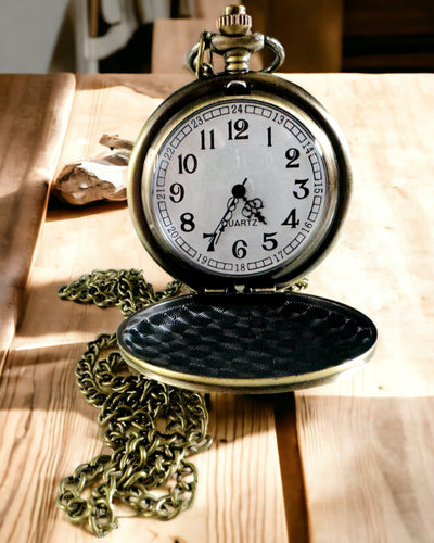 Vintage-style pocket watch with personalization option - brushed gold