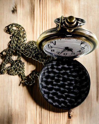 Vintage-style pocket watch with personalization option - brushed gold