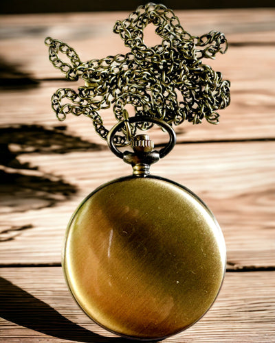 Vintage-style pocket watch with personalization option - brushed gold