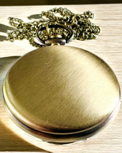 Vintage-style pocket watch with personalization option - brushed gold