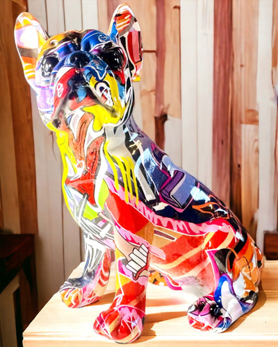 Estatueta de Bulldog Francês Feita à Mão em Estilo Street Art com Opção de Gravação