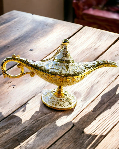 Magic Aladdin Lamp with Engraving Option - White Variant, interwoven with gold