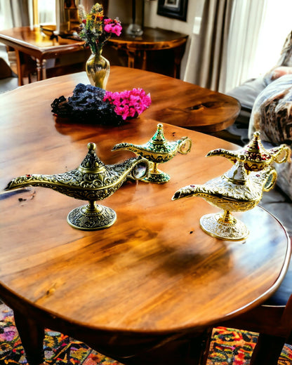 Magic Aladdin Lamp with Engraving Option - Dark Green Variant, interwoven with gold