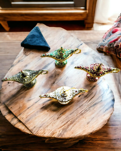 Magic Aladdin Lamp with Engraving Option - White Variant, interwoven with gold