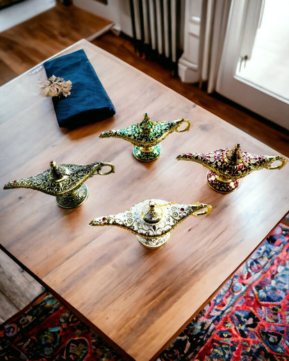 Magic Aladdin Lamp with Engraving Option - Dark Green Variant, interwoven with gold