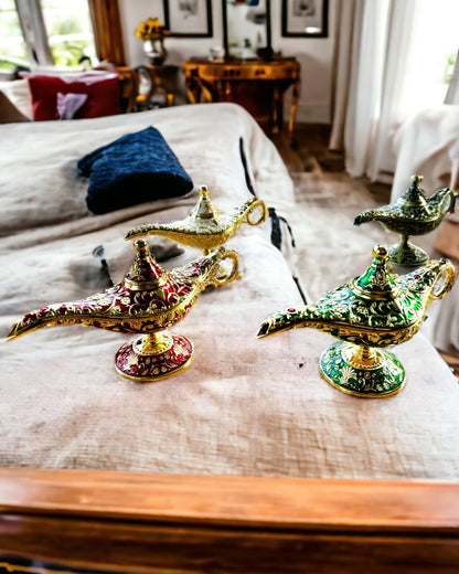 Magic Aladdin Lamp with Engraving Option - Dark Green Variant, interwoven with gold