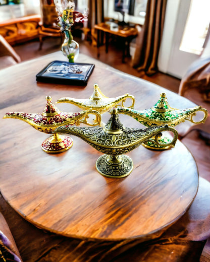 Magic Aladdin Lamp with Engraving Option - Dark Green Variant, interwoven with gold