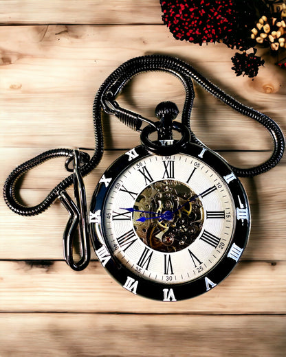 Ceas de Buzunar Mecanic cu Mecanism Vizibil – Opțiune de Personalizare